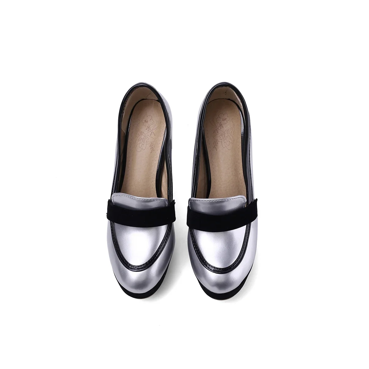 Big Size Red Silver Women Platform Pumps High Chunky Heel Party Office Lady Chain Patent Leather Round Toe Slip On Dress Loafers view 6