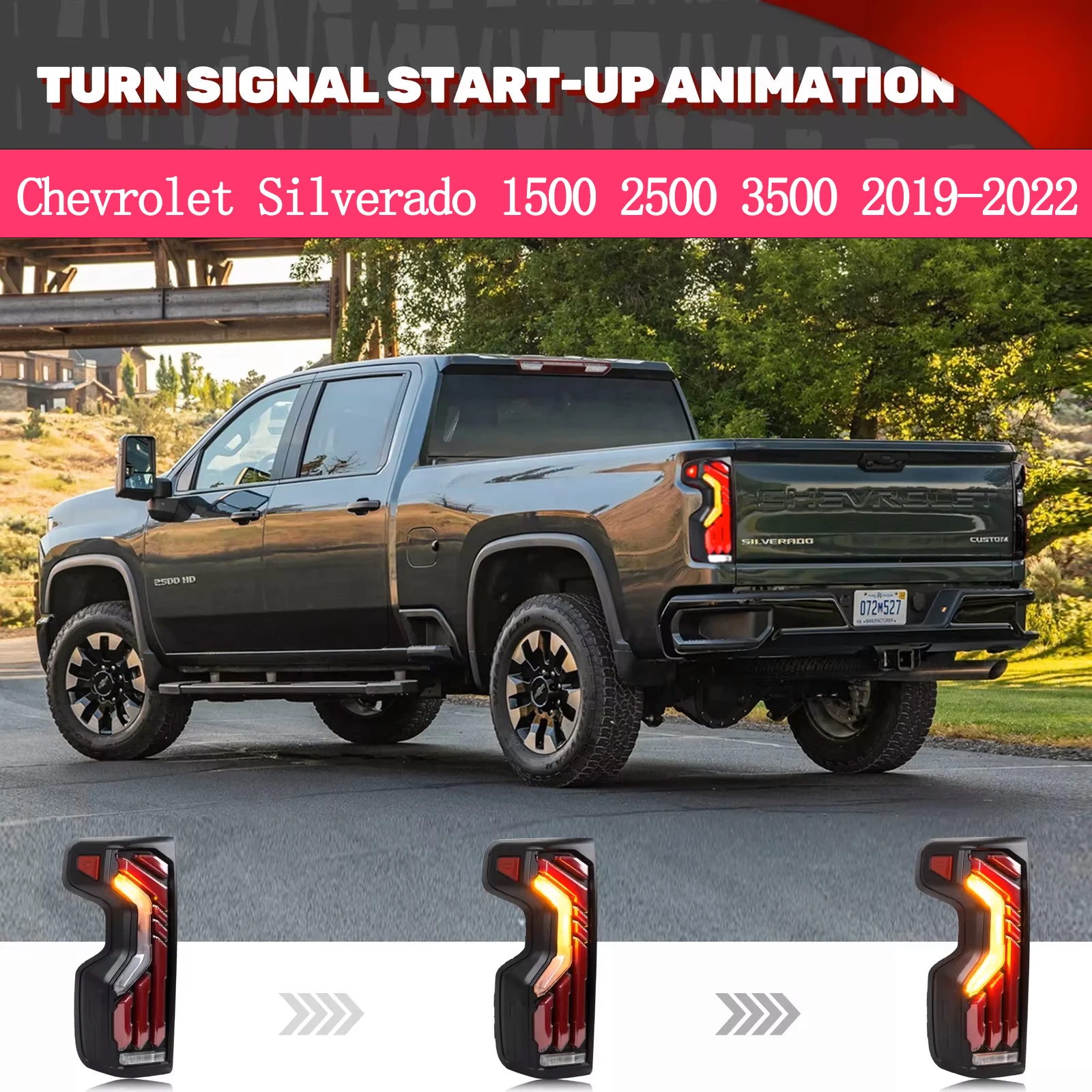 

2 Pcs LED Tail Lights for Chevrolet Silverado 1500/2500/3500 2019-2022 Rear Driving Brake Reversing Lamp Upgrade Kit
