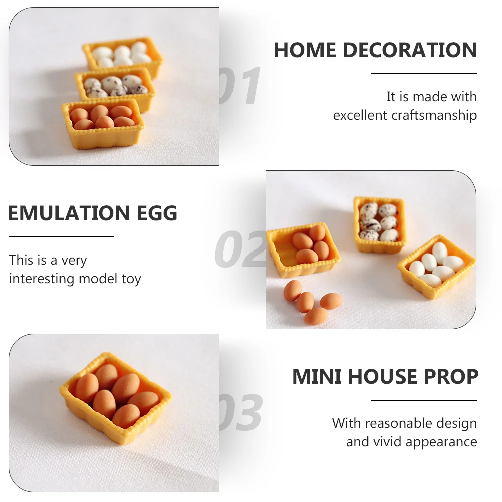 3 Sets Props Mini Boxed Eggs Toy Dollhouse Kitchen Furniture Resin Play Miniature Ornaments