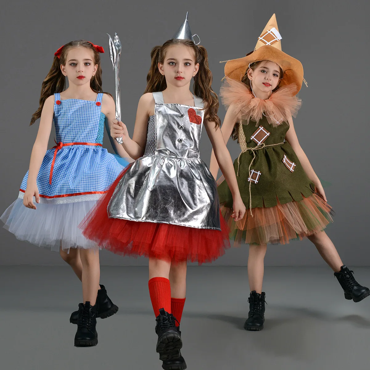 Wizard of Oz Scarecrow Cosplay Drama Costume Girls Clown Witch Roleplay Dress Hat Suit Halloween Carnival Theme Party Outfit