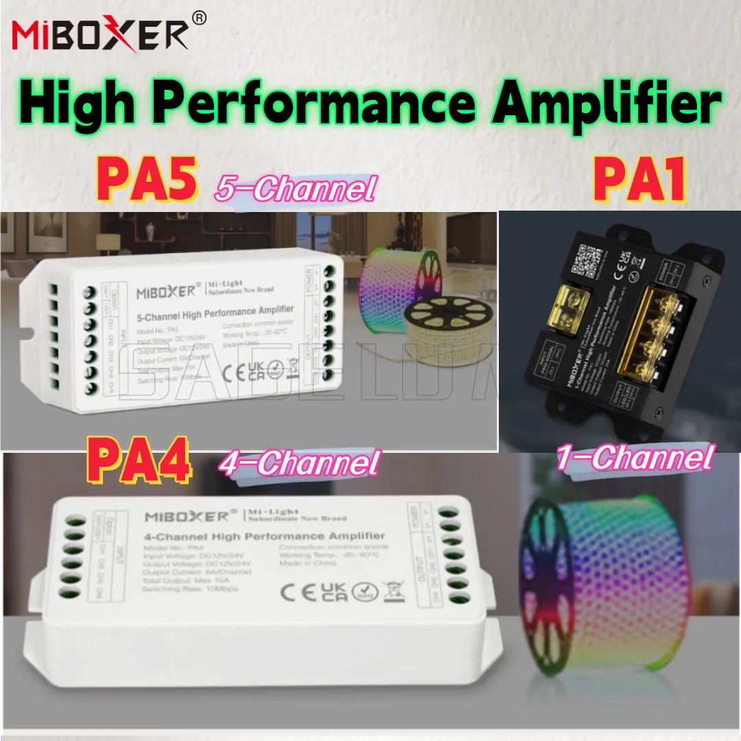 

Miboxer New High Speed Performance LED Strip Amplifier PA1 1-CH PA4 4-CH PA5 5-CH LED Controller DC12-24V Strong Compatibility