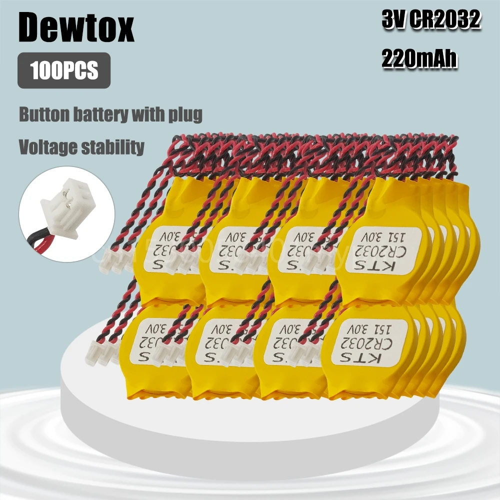 100PCS Dewtox CR2032 3V Motherboard CMOS Strip Line Lithium Battery for Car Remote Control Weight Scale Candle Lamp