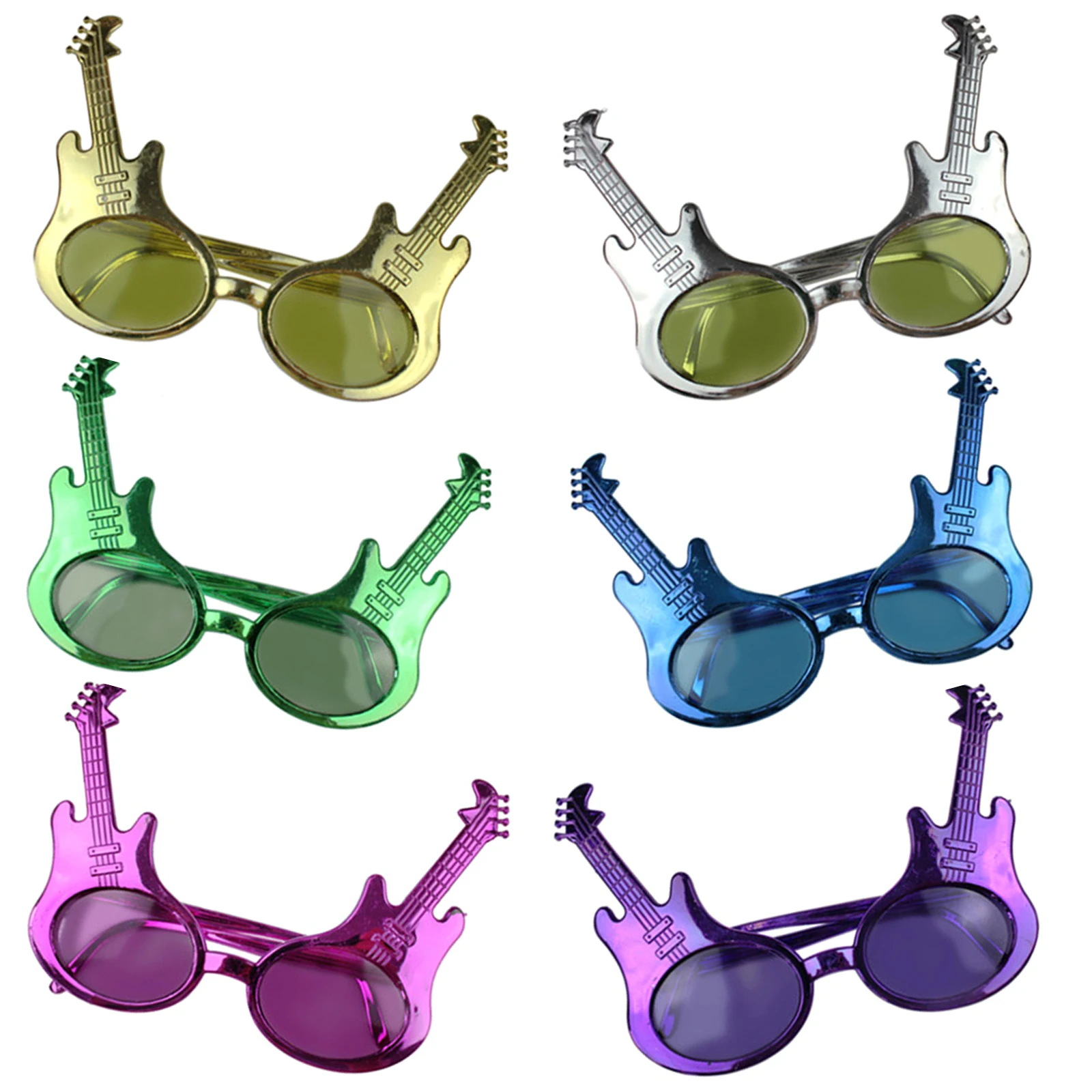 

6pcs Novelty Party Glasses Guitar Style Plastic Eyeglasses Lightweight Costume Accessories For Music Festival Beach Party