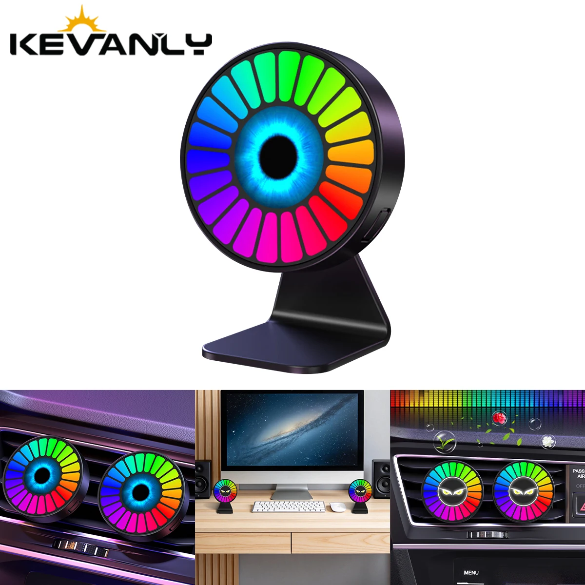Car Interior Air Fresher Devil Eyes Music Rhythm Lights Interior Air Outlet Aromatherapy LED Atmosphere Light Round Pickup Lamp