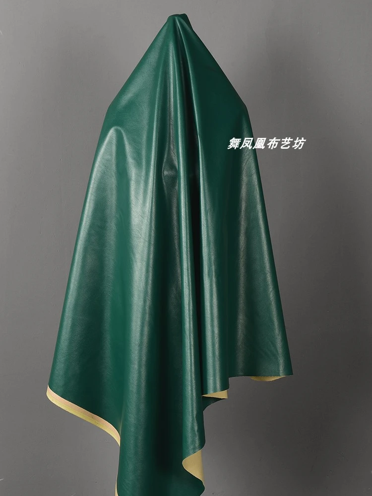 Dark Green Leather Fabric Environmentally Friendly Retro Jacket Firm Smooth PU Material Cloth Diy Apparel Sewing Per Meters