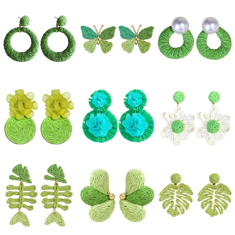 Lafite Butterfly Flower Geometric Round Pearl Earrings Fish Bones Personality Hand Woven Earrings