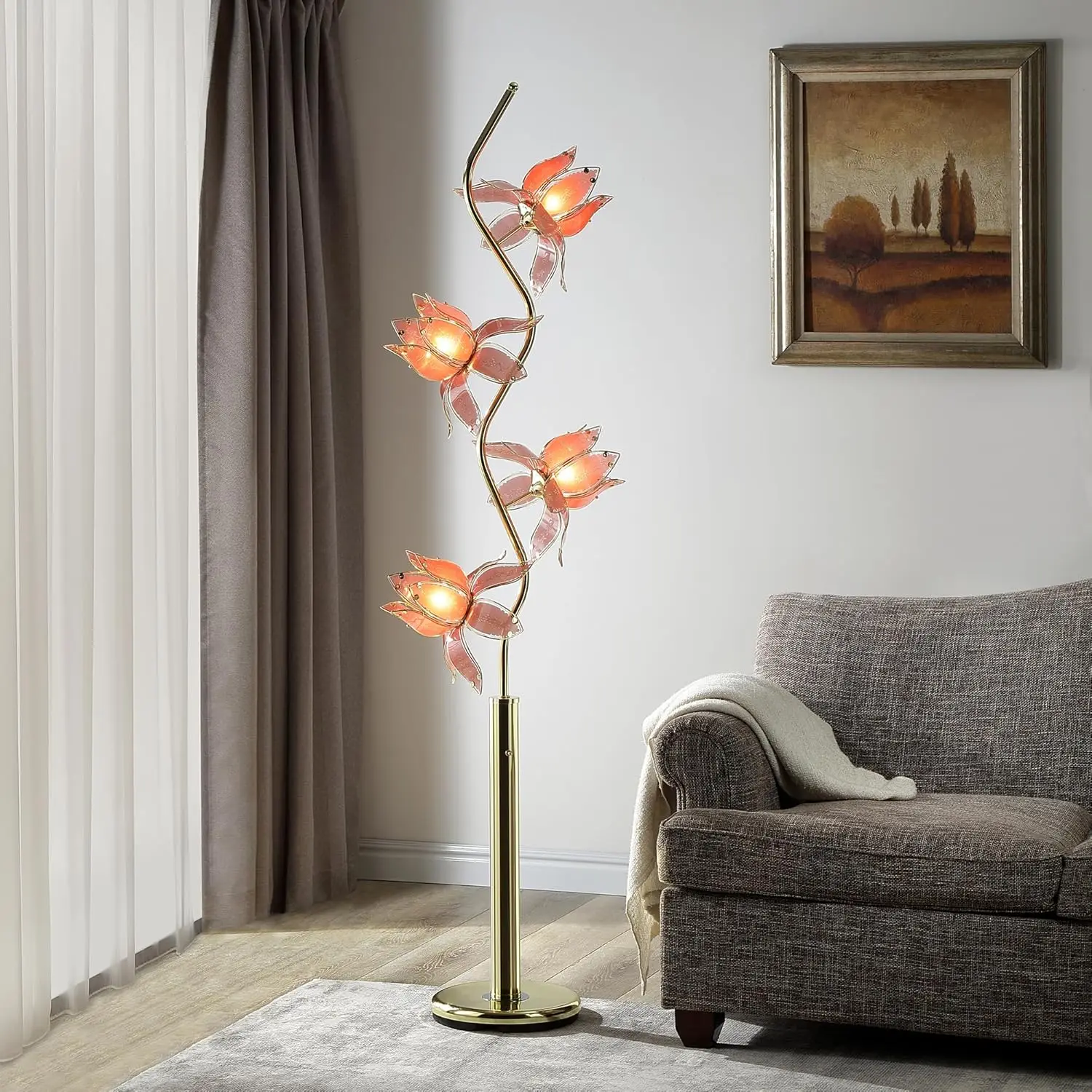 73-Inch Bloem Vloerlamp, Metaal, Messing, 76 "X 13" X 13 "X 13"