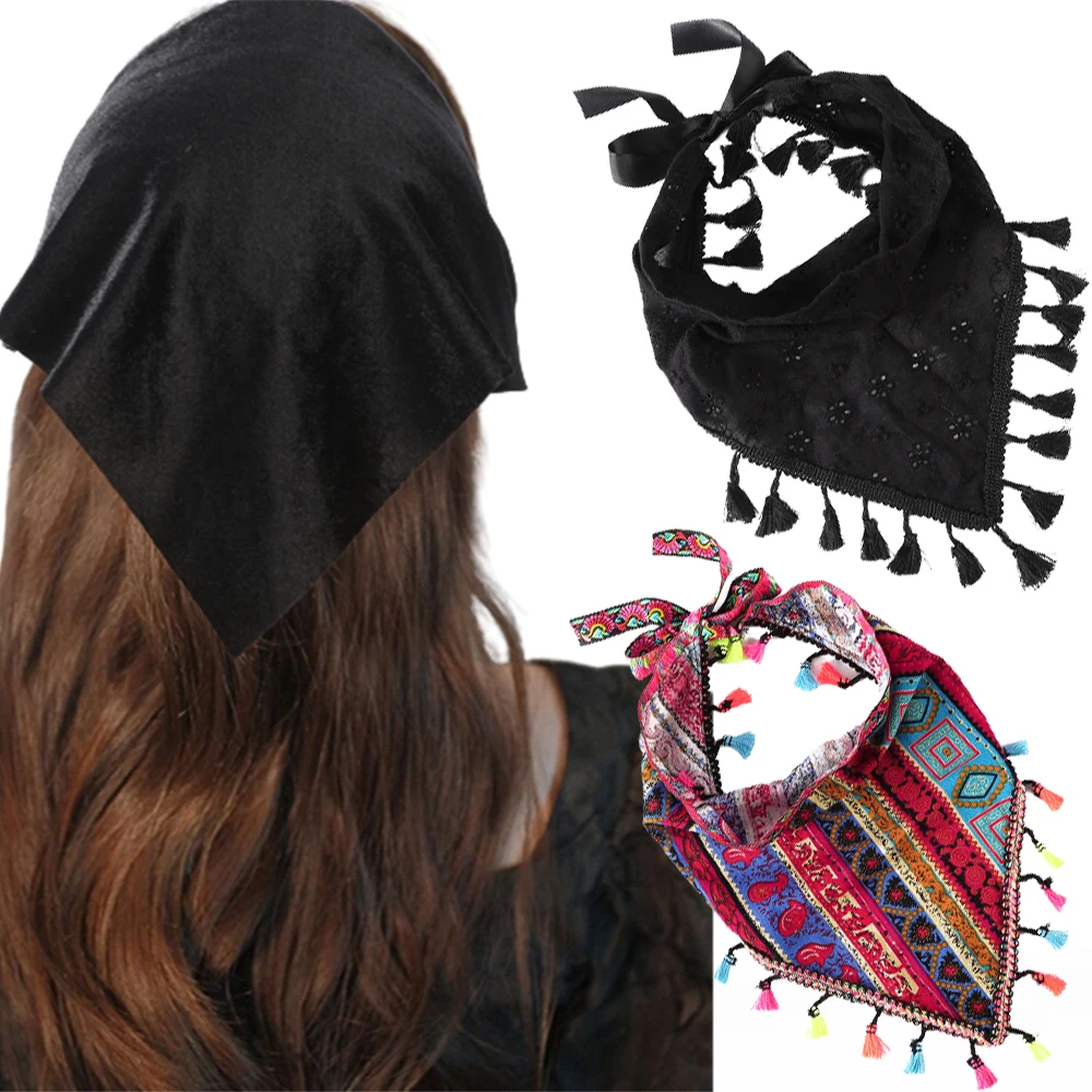 Haimeikang Bohemia Headband Hairbands Turban Hair Scraf Summer Printing Fringe Triangle Bandana Women Fashion Hair Accessories