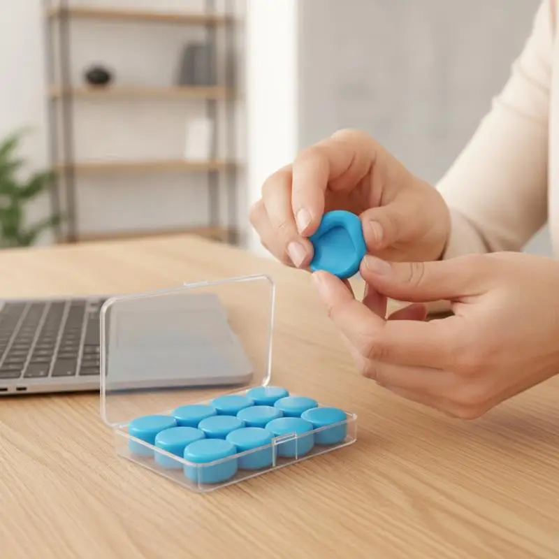12Pcs/Box Non Toxic Silicone Ear Plugs Reusable Flexible for Sleeping Study Travel Office Work Use