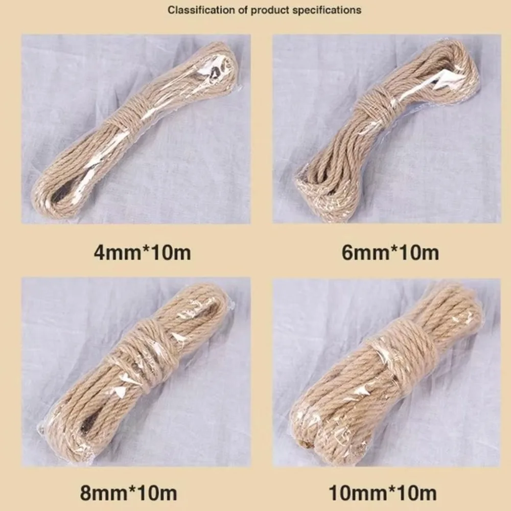 New 4mm-12mm Natural Jute Rope 10M Solid Durable Twine Rope DIY Craft Twisted Cord Pet Scratching