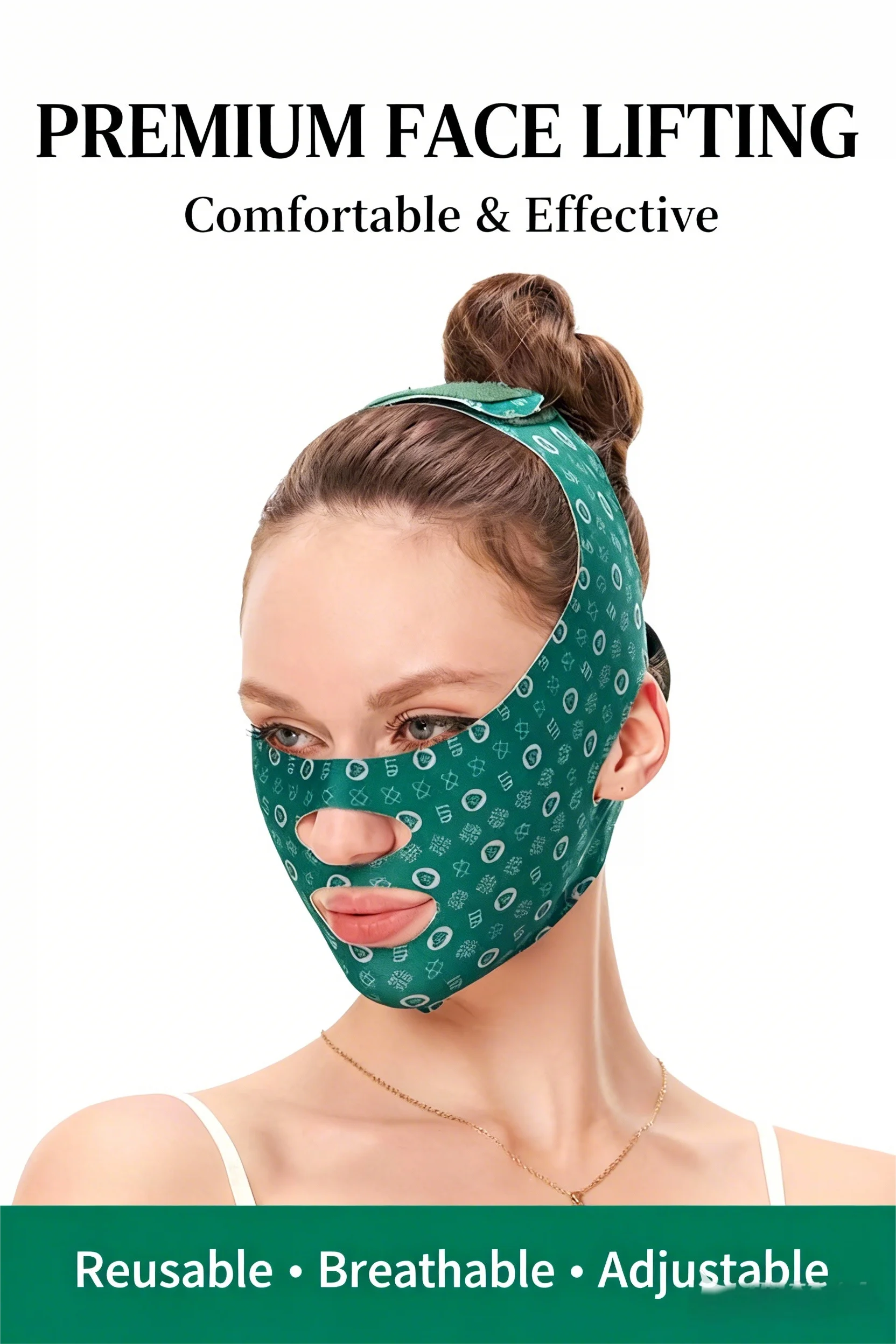 Slimming facial wrap for V-shape contouring, double chin reduction, facial wrinkle firming and sculpting while you sleep