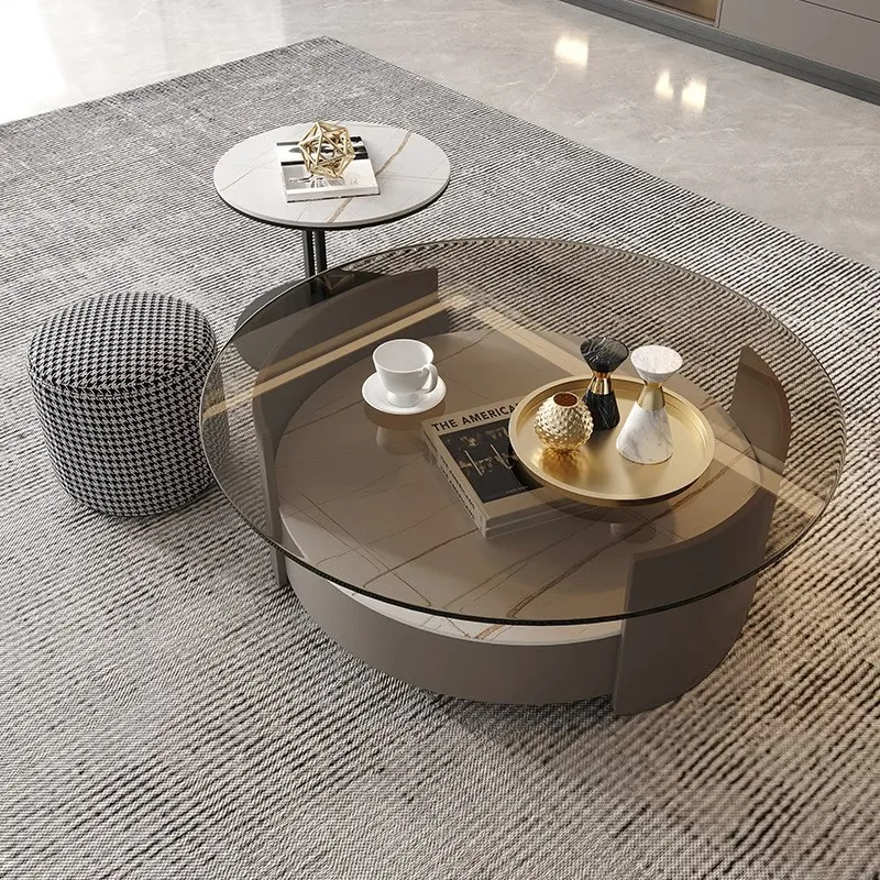 

Living room furniture set Metal central coffee table with drawers Modern luxury glass coffee table and TV stand
