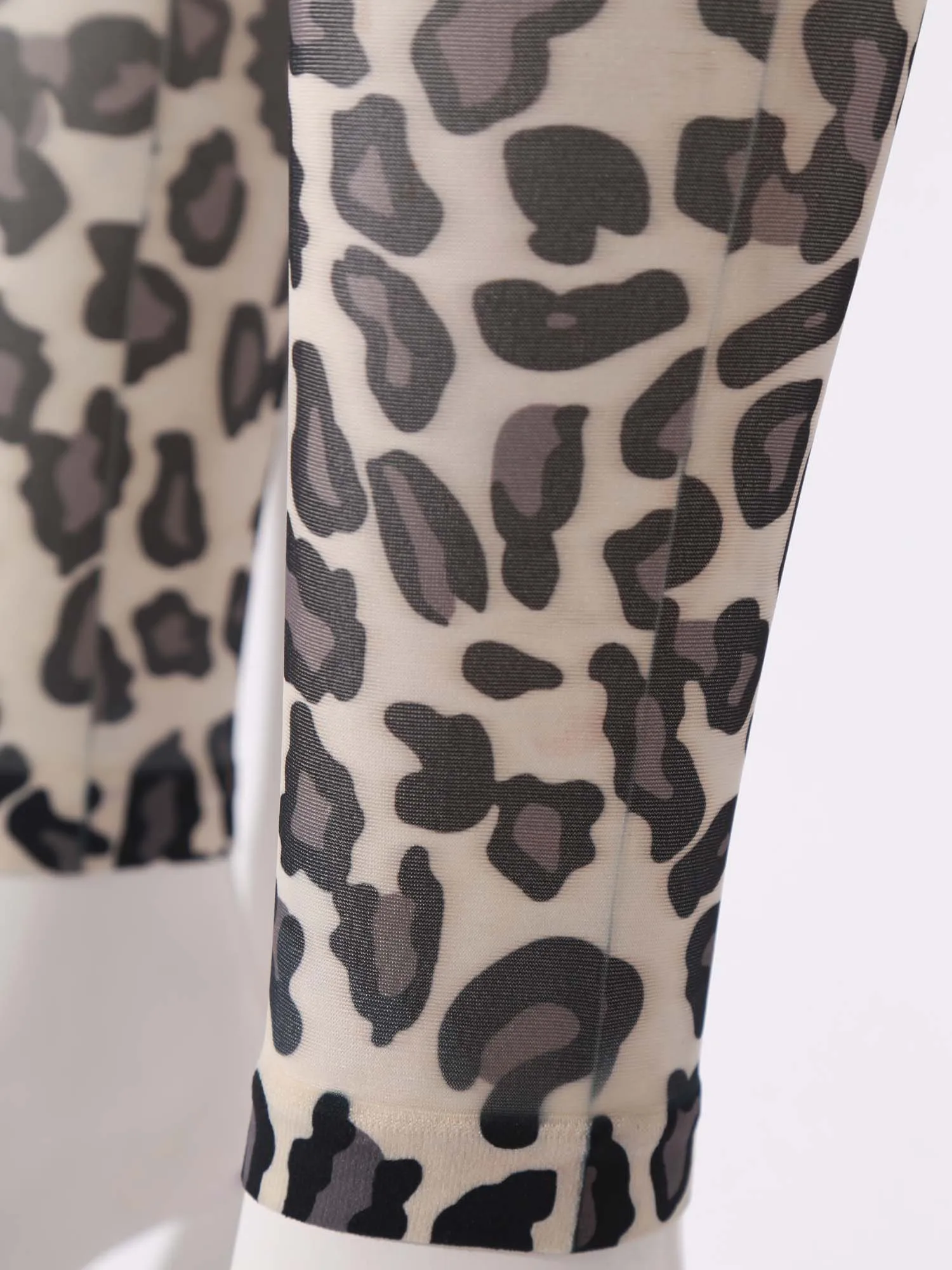 Women Fashion Print Sheer Mesh Pantyhose Skinny Pants Tights Elastic High Waist Leopard Leggings Tights for Club Music Festivals