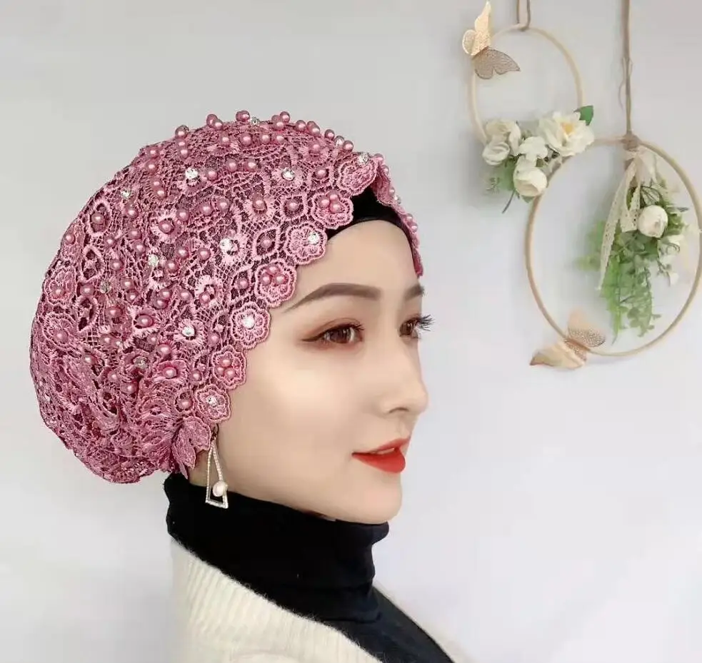 2022 New Fashion Mulism Hijabs hat Jersey Hijab Islamic Turban Scarf Beads Bonnet Instant Cap Shawl