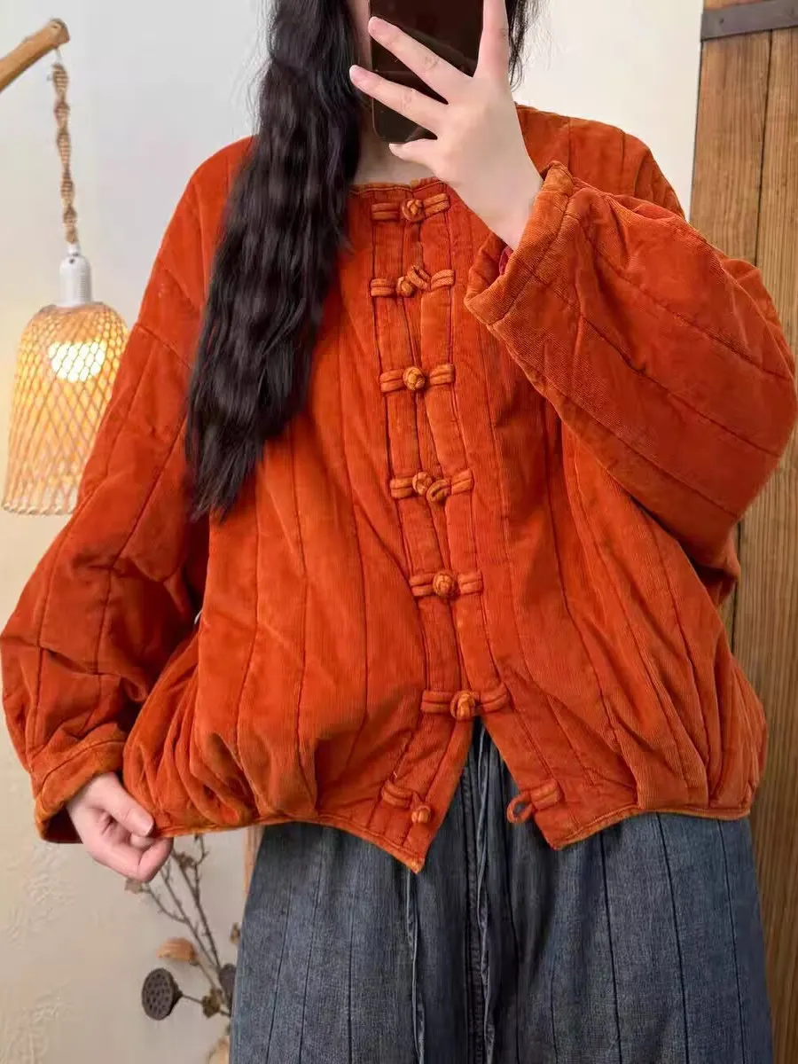 

Женское хлопковое пальто в стиле ретро Thiened, зимнее теплое длинное хлопковое пальто с воротником-стойкой на пуговицах, винтажное однотонное пальто