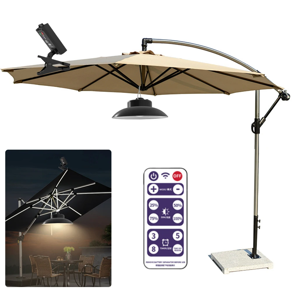 Solar Patio Umbrella Light Remote Control LED Umbrella Lights IP65 Waterproof Clip-On Umbrella Lamp for Beach Camping Tent Party