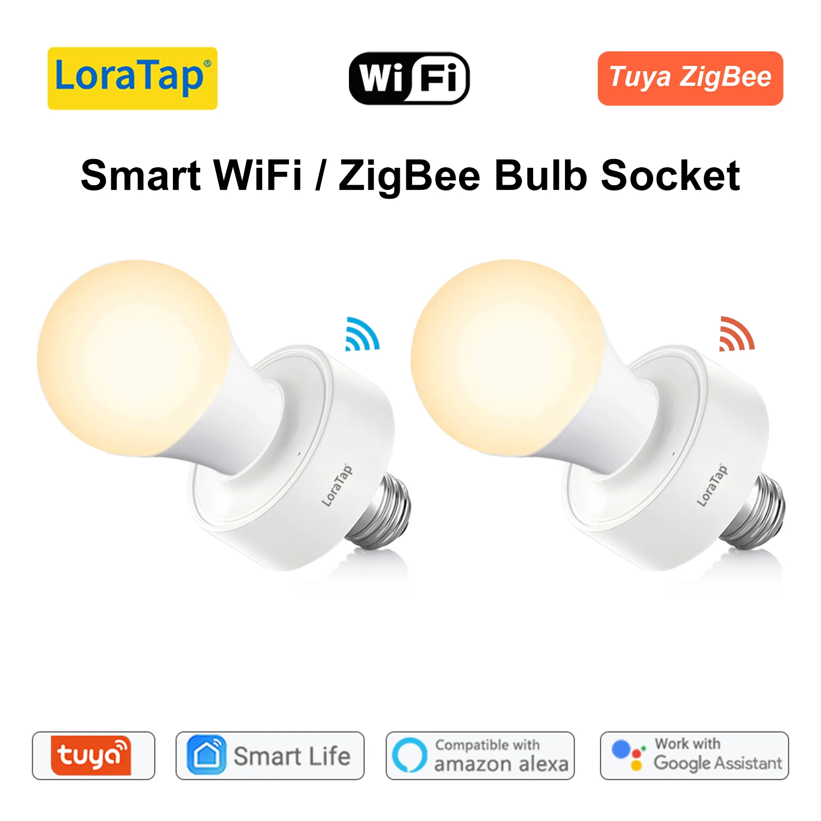 Tuya Smart WiFi Light Socket Lamp Holder for Led Bulb E27 E26 Google Home Echo Alexa Voice Control, Remote Control ON OFF