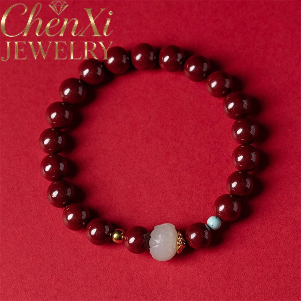 

High-End Cinnabar Lotus Round Bead Bracelet Luxury Quality Fashion Fine Jewelry Exquisite Elegant Popular Charms Mascots Gift