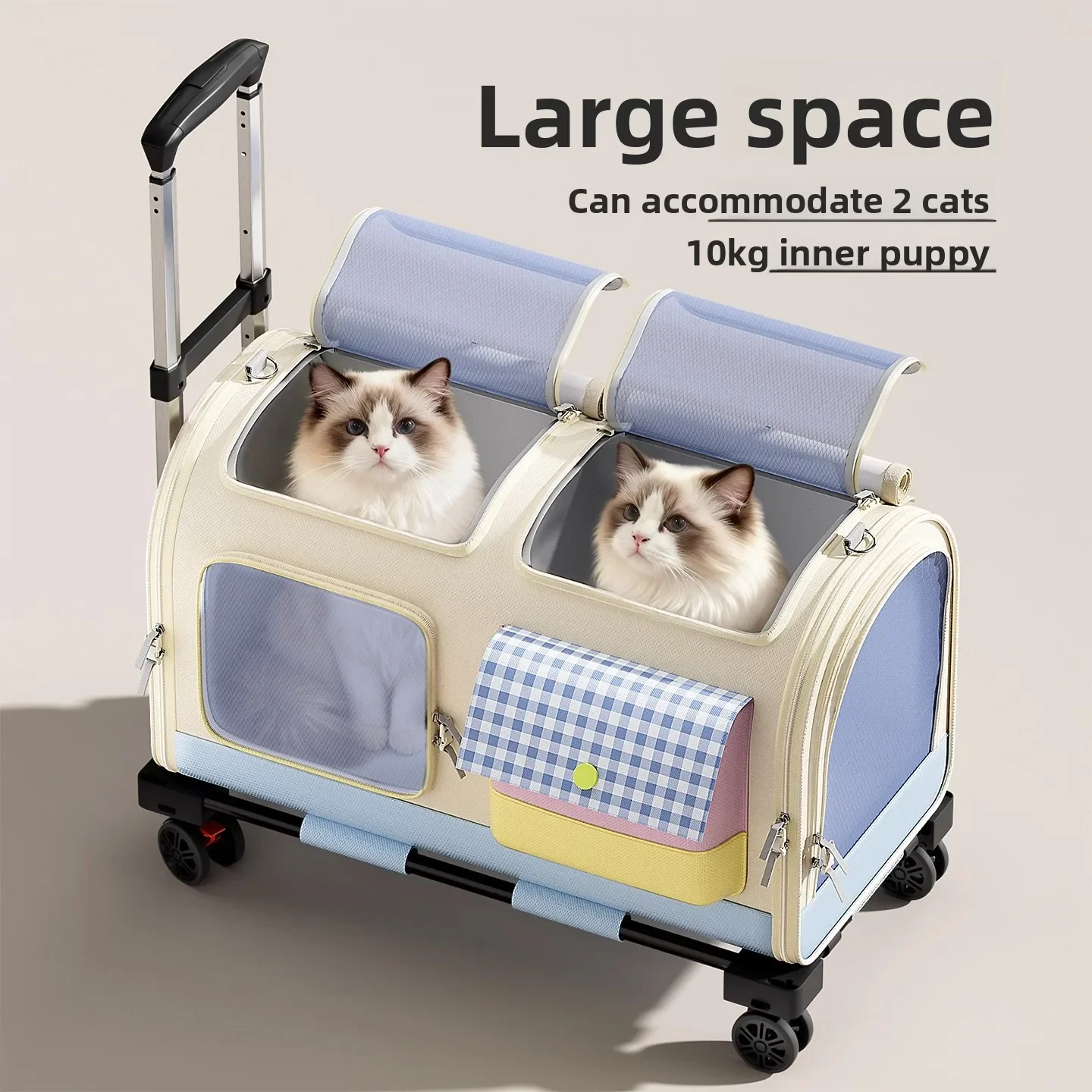 a forExtra Large 18L Capacity Breathable Mesh Multi-Pet Friendly Effortless Universal Wheels Macaron Color Rolling Pet Carrier