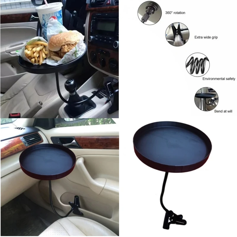 Soporte de abrazadera para bandeja de comida de coche, soporte para bebidas, mesa móvil, soporte para taza