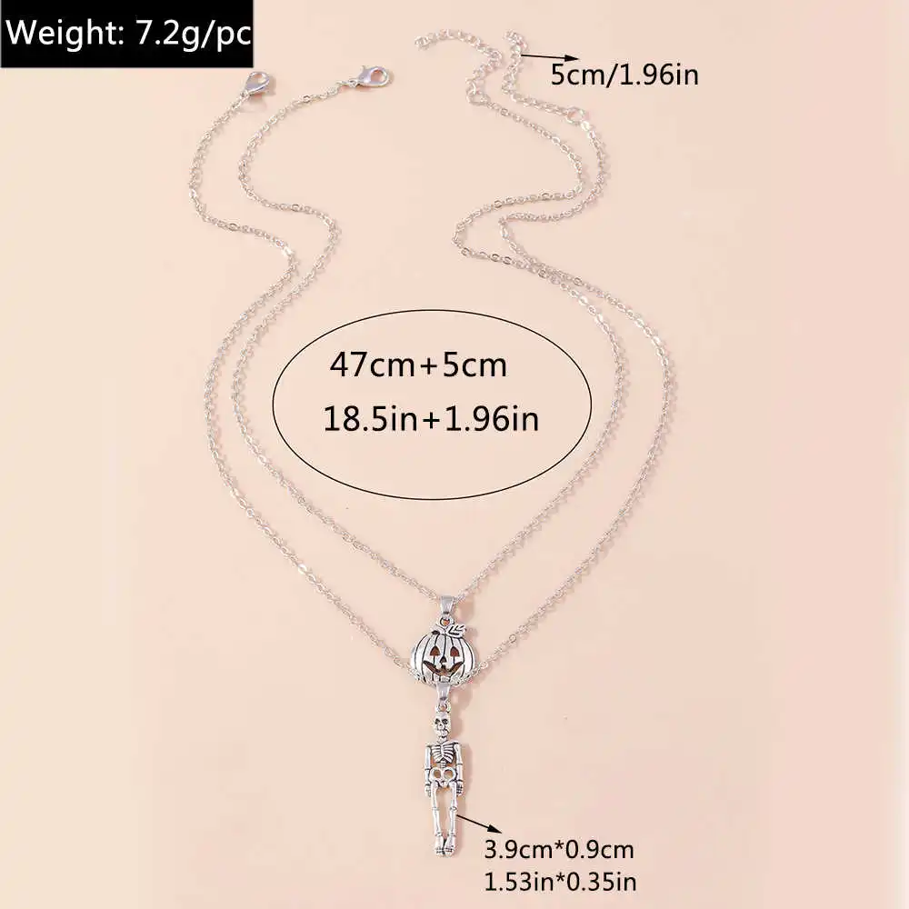 Aihua Retro Punk Legierung Skelett Kürbis Anhänger Halskette Halloween Schädel Halskette für Frauen Männer Teen Party Schmuck Geschenke – Detail 6