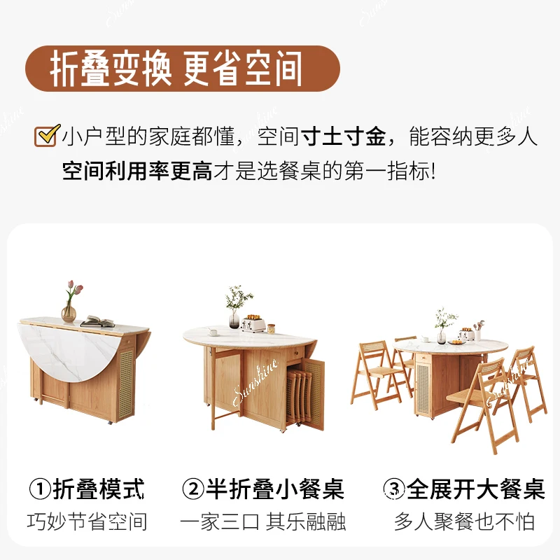 طاولة طعام تلسكوبية قابلة للطي من الخشب الصلب، طاولة طعام صغيرة على طراز كريمي