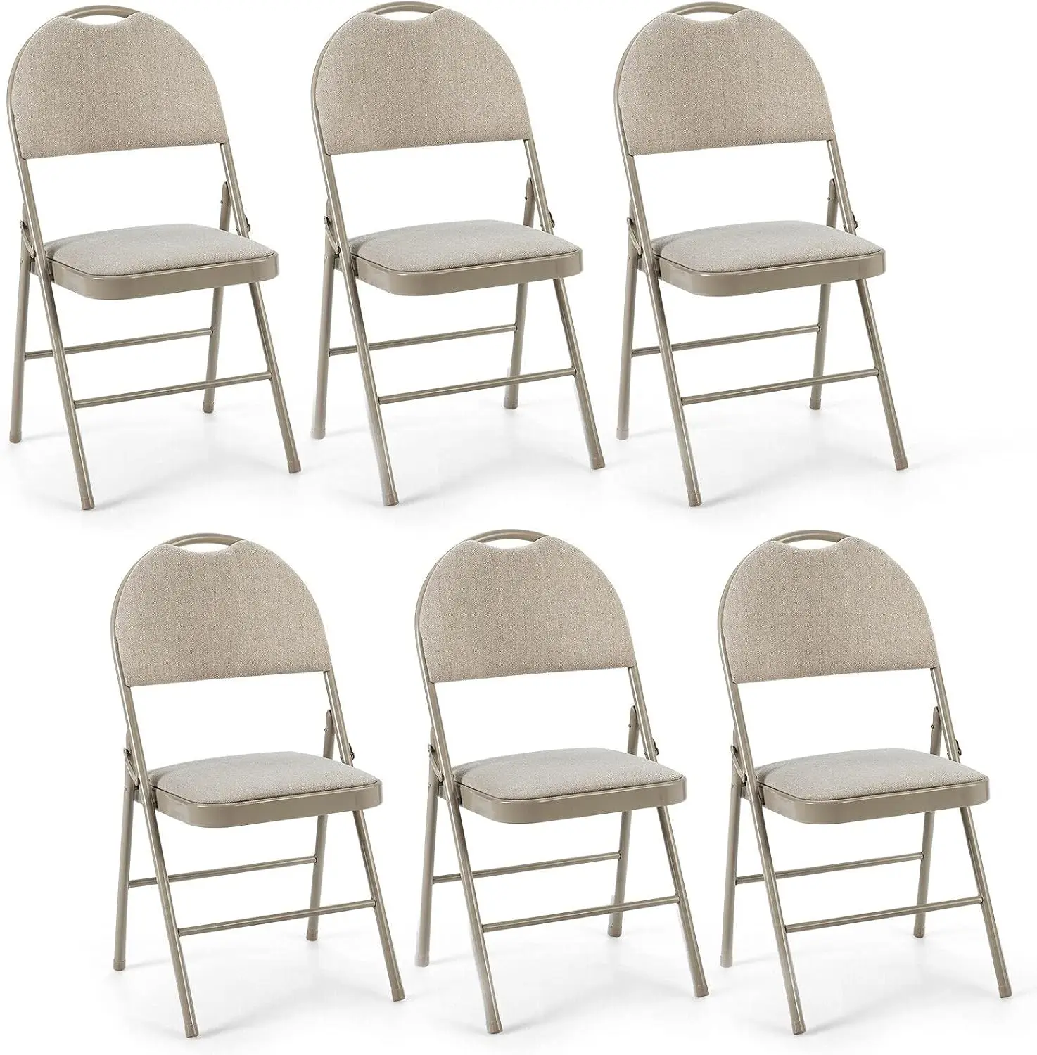 Beige 6 Pcs Folding Modern Armless Chairs Set Steel Frame Soft Padded Seat Ergonomic High Backrest Non-Slip Foot Pads Suitable