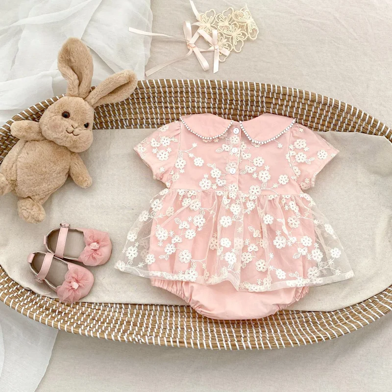 Summer new baby clothes for 0-3 years old, exquisite baby girl sweet one-piece skirt, doll collar jumpsuit