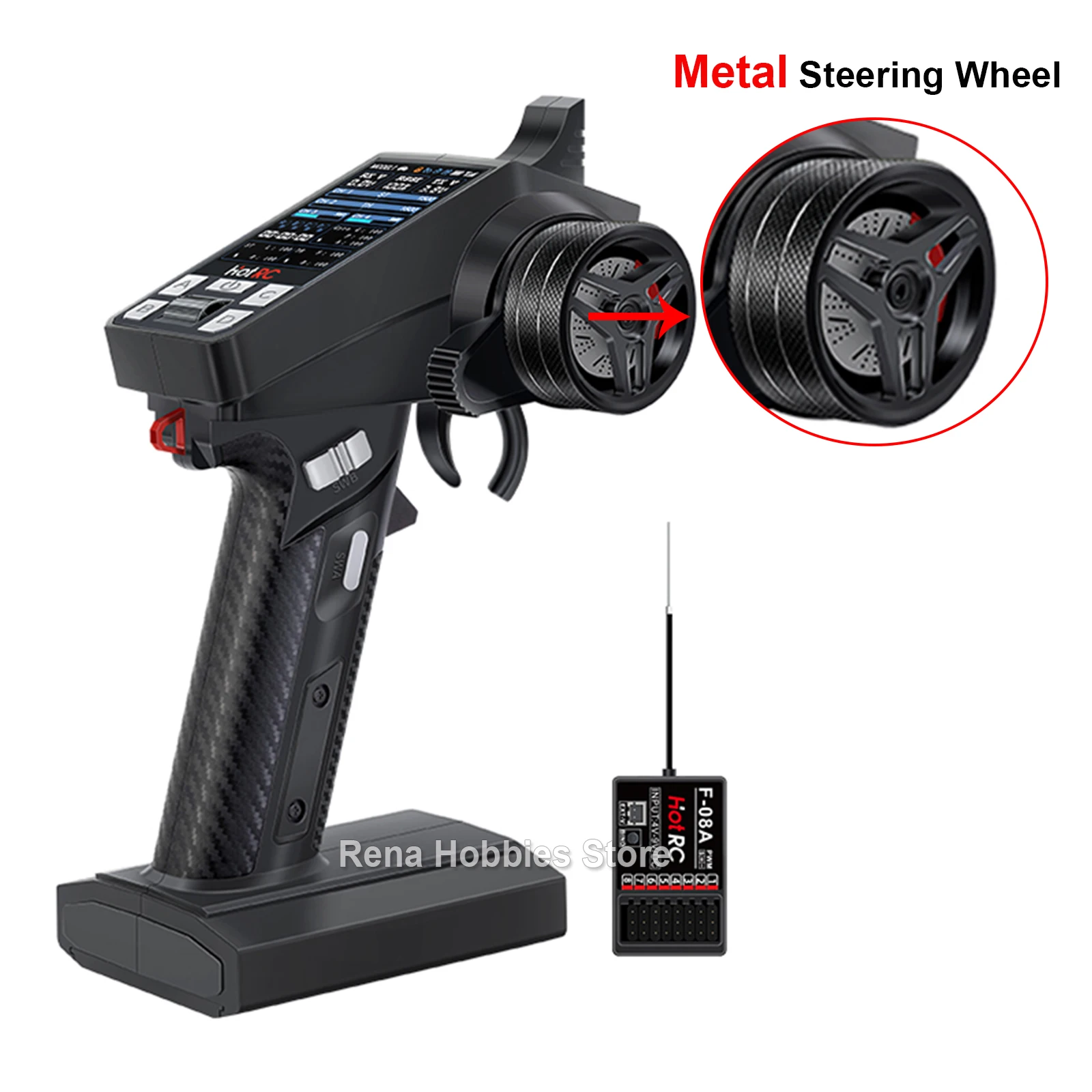 HotRC CT-8A 8CH 2.4Ghz FHSS Afstandsbediening Zender met F-08A Ontvanger Kleurenscherm Voor RC Auto Vrachtwagen Schip Boot tank Model