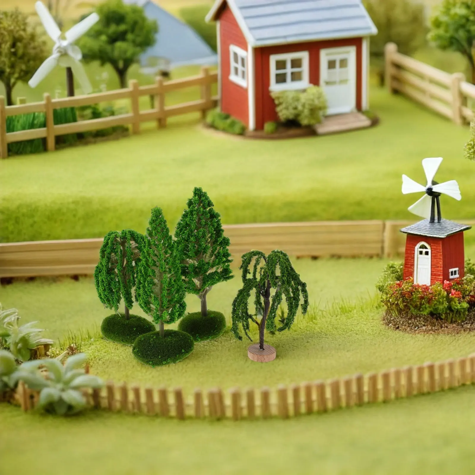 Miniature Landscape Trees 4Pcs Realistic Mixed Size Model Scenery for DIY Railroad Terrain Tabletop Crafts