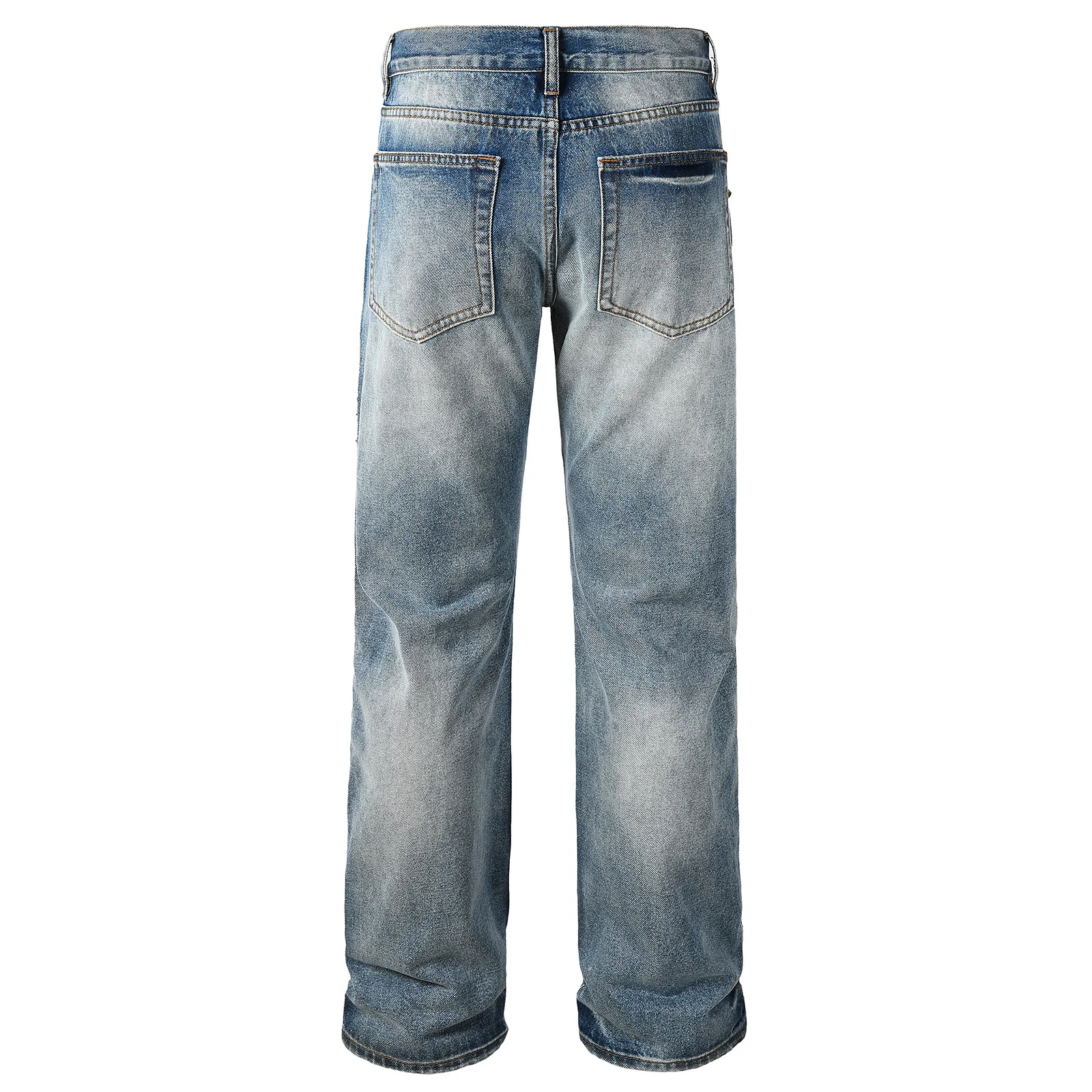 Men Rivet Crystal Denim Jeans Streetwear Holes Ripped Baggy Pants Rhinestone Loose Straight Blue Trousers High Quality