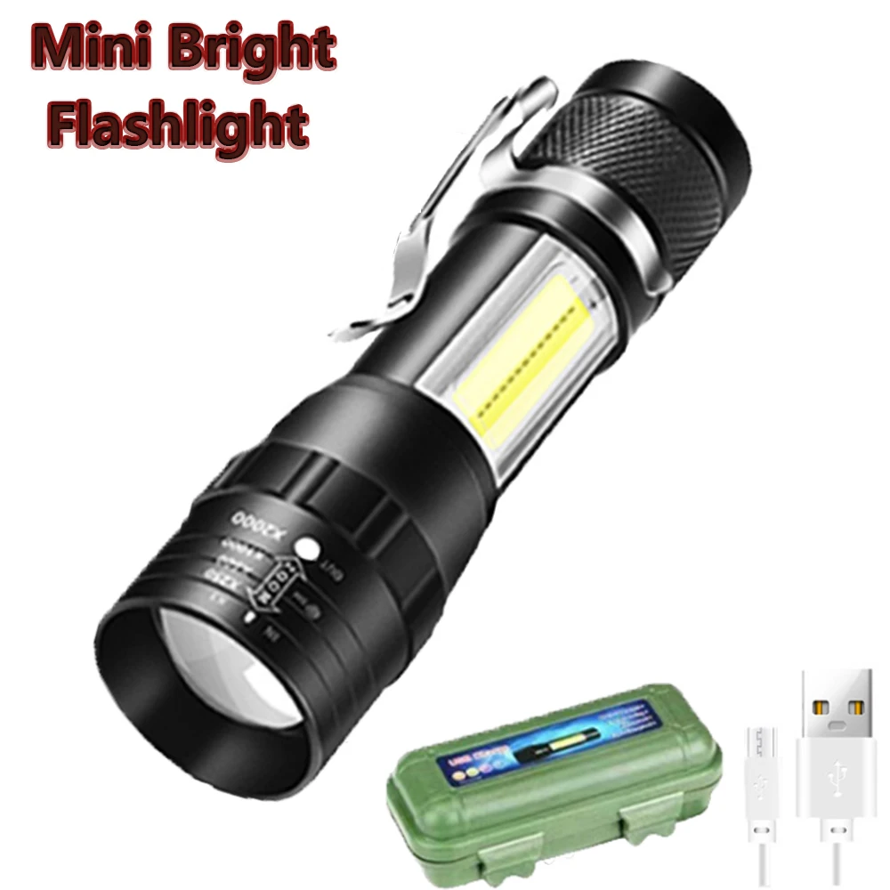 

LED Flashlight With COB Side Light USB Rechargeable Mini Adjustment Flash light 3 Mode Waterproof Outdoor Camping Flashlight