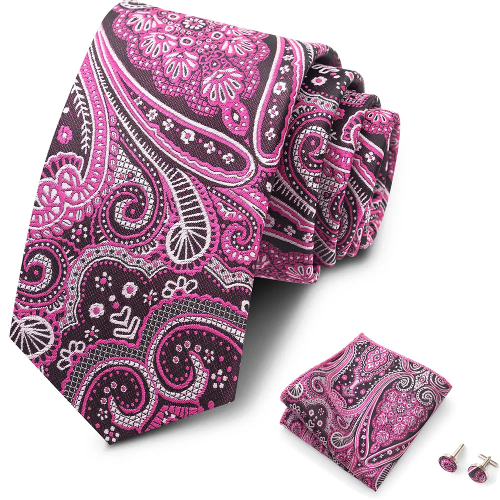 Luxusmarke, 8 cm, Krawatten-Einschubtaschentücher und Manschettenknöpfe-Set für Herren, goldenes Paisley-Muster, Geburtstagsgeschenk, Krawatten- und Anzugaccessoires, passend für Partys. – Detail 6