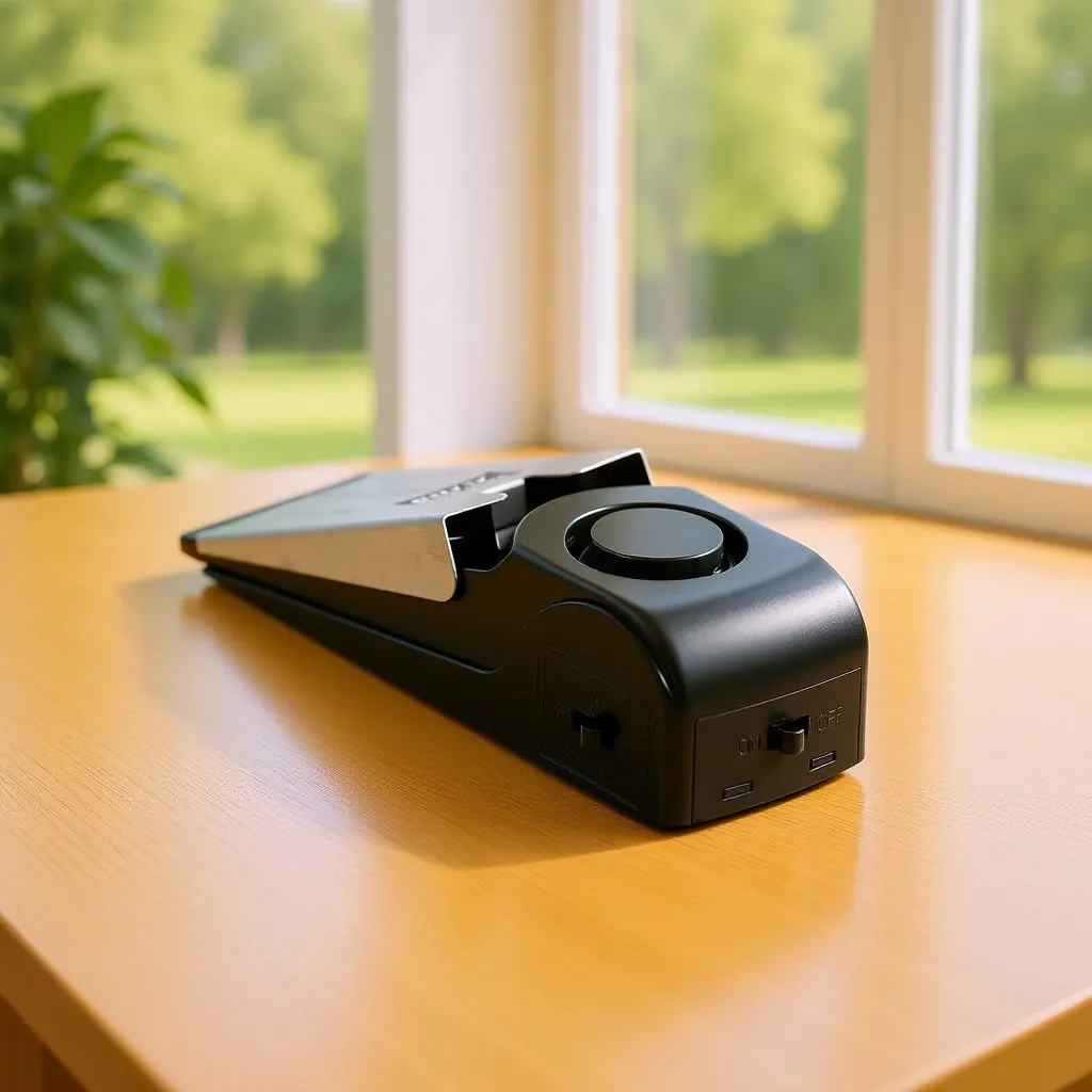 

Портативная дверная сигнализация-стопор 120 дБ, громкий звук, для дома и офиса, с кнопкой регулировки чувствительности, активация нажатием, черная