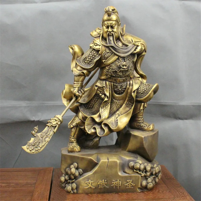 Brass Guan Gong Buddha statue ornament, copper martial arts statue, home decoration ornament