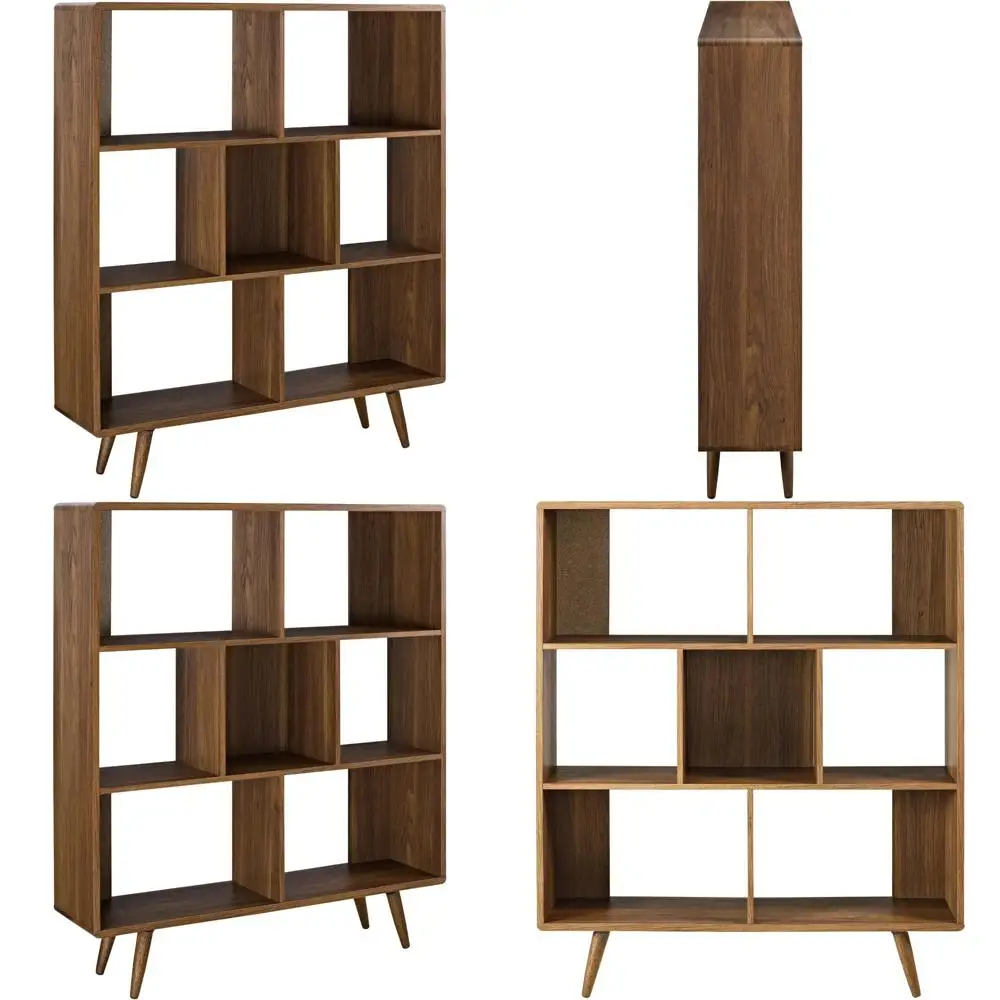 

Mid-Century Style Walnut 7-Tier Offset Cube Bookshelf