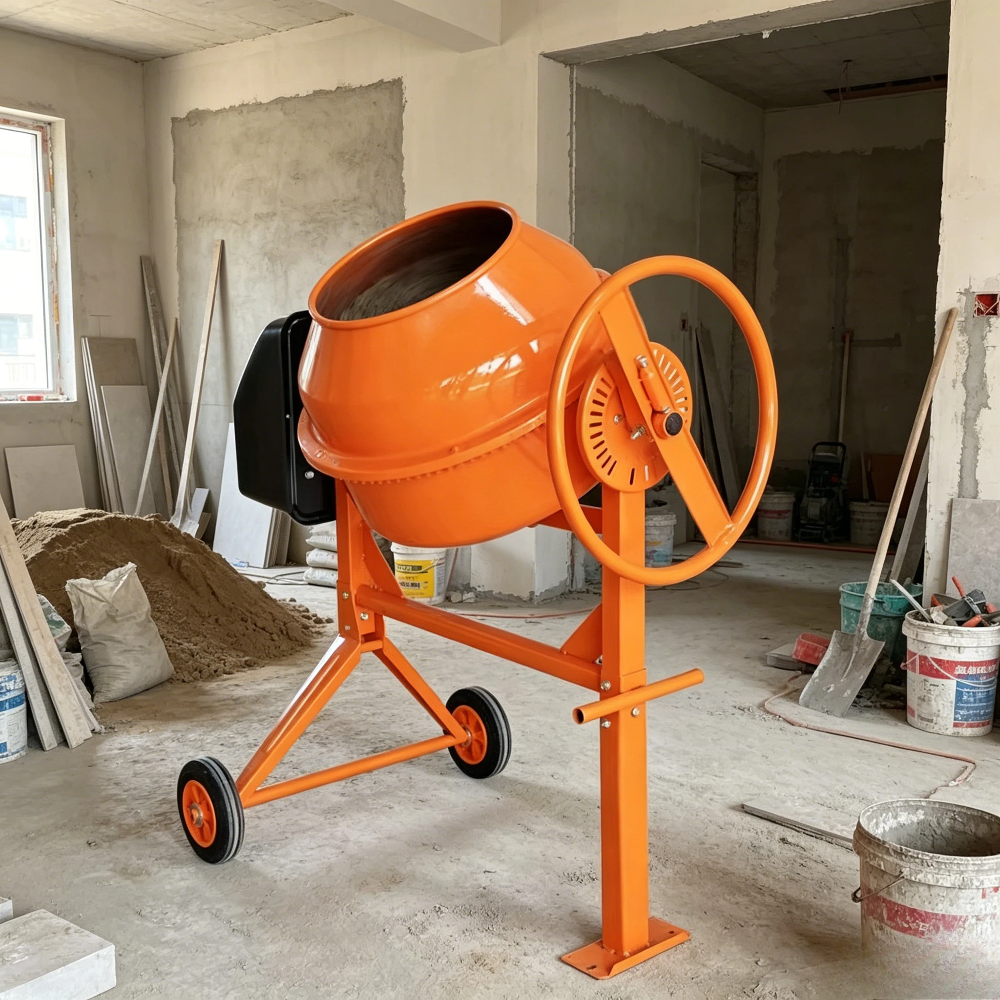 YG Customized Portable Electric Concrete Mixer Drum 500MM with Pump Manual Discharge High Digging Power Hydraulic Driving Drum