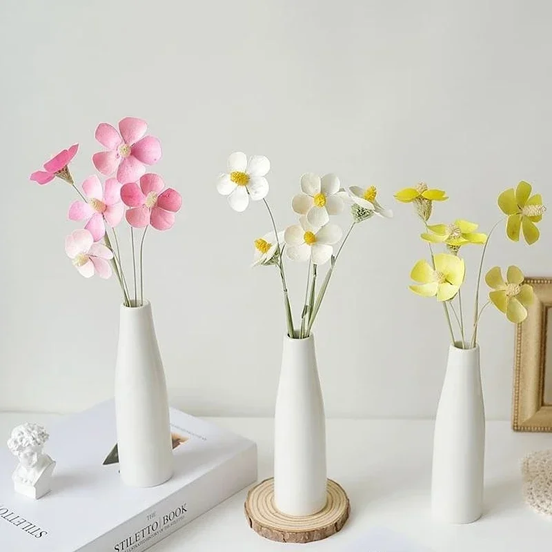 

White Ceramic Bud Vase Small Flower Vases Hydroponic Plants Pot Modern Decorative Vases for Home Living Room Dining Table Decor