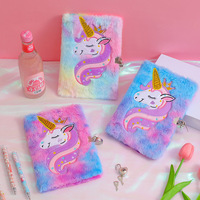 1Pcs Unicorn Diary with Lock and Key,Tie-Dye Fuzzy Journal,Hardcover Notebook,Cute Stationery Unicorn Gift for Girls