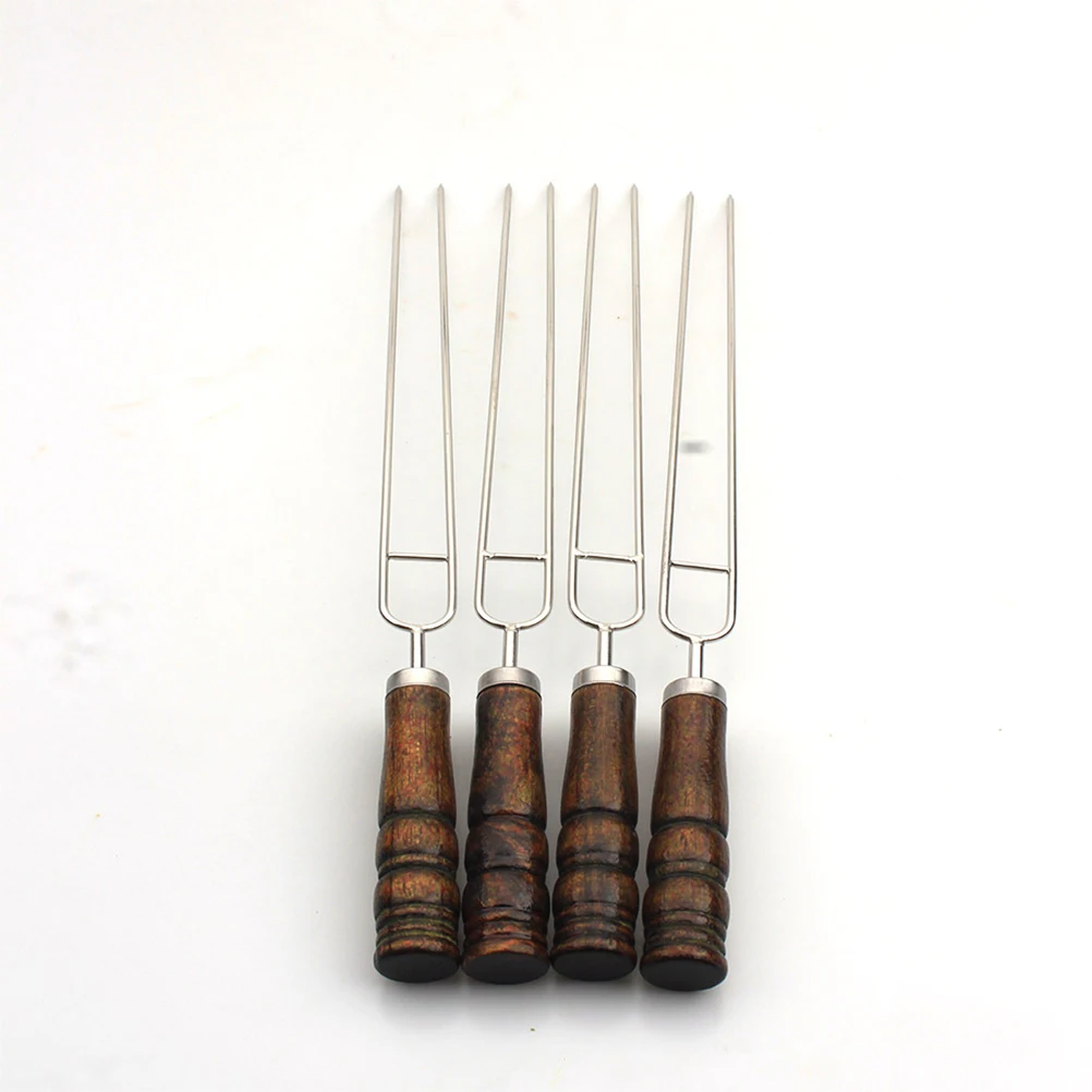 

4 Pcs Steel Barbecue Stick Barbecue Stick Skewer Meat Fork for Grilling BBQ Party Camping Rustproof Lightweight