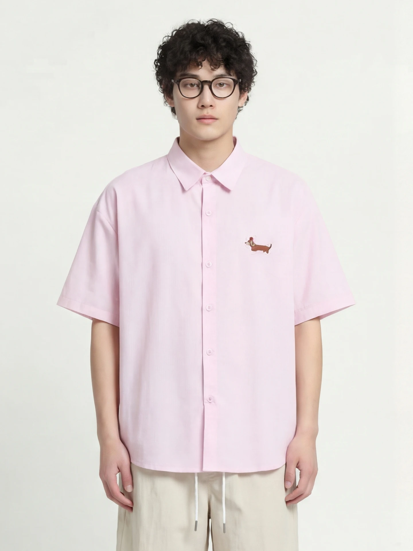 

Свободная повседневная рубашка для мальчиков из дышащего полиэстера с коротким рукавом, с пэчворком и забавным принтом таксы