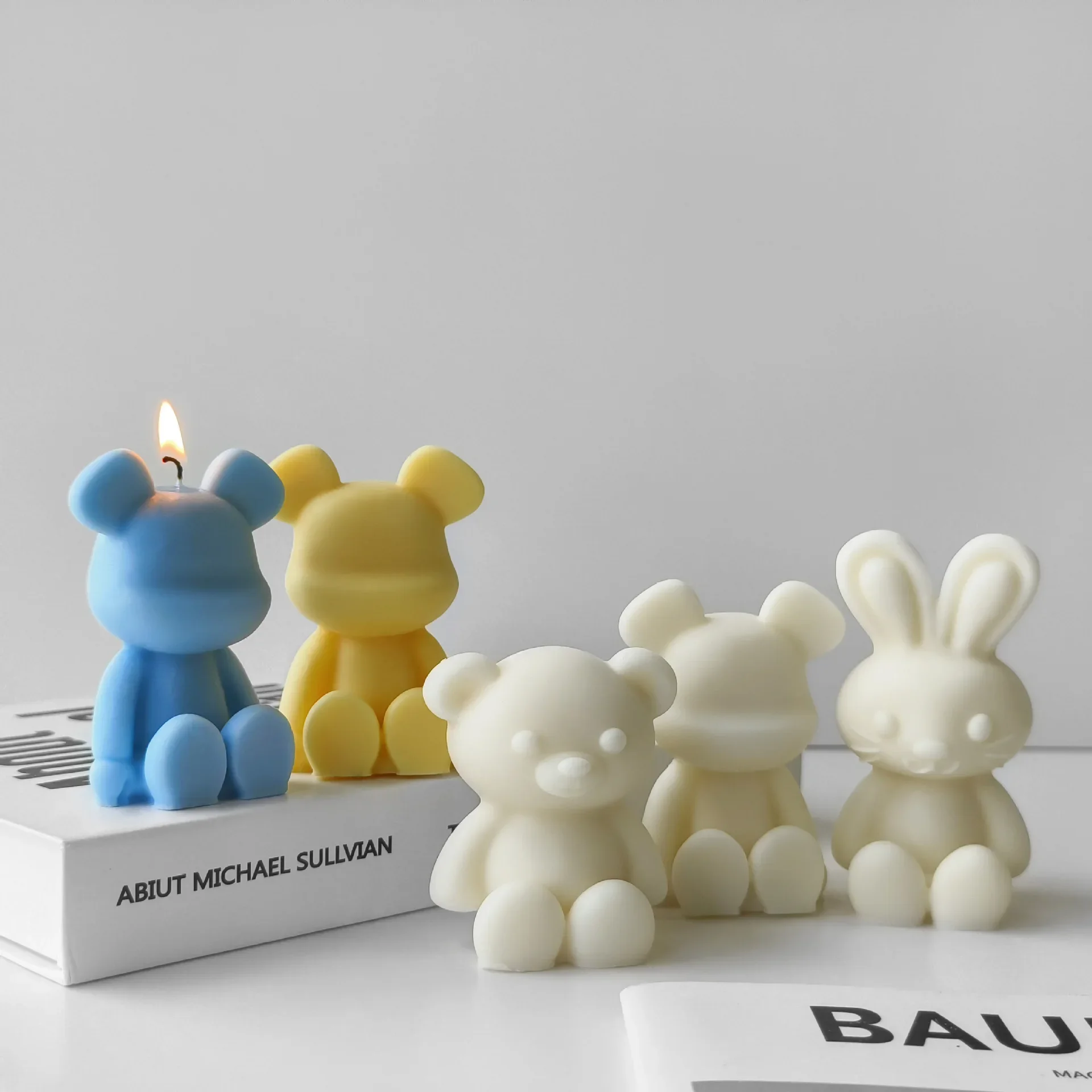 Bear Candle Silicone Mold DIY Animal Violent Bear Rabbit Mould Epoxy Resin Plaster Ornaments Handmade Soap Molds