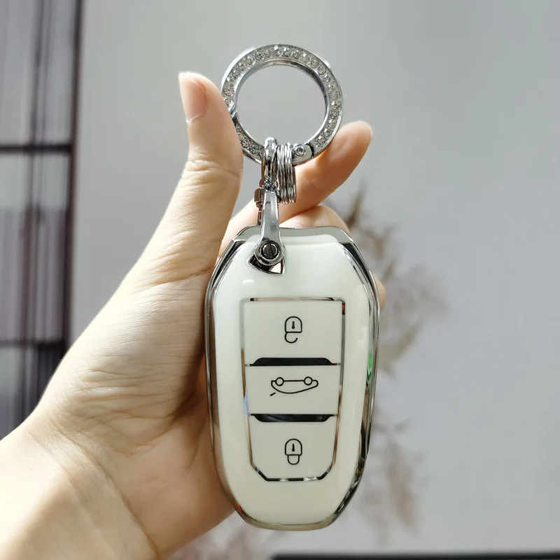 

For Peugeot 2008 3008 4008 5008 308 408 508 Citroen C1 C2 C4 C6 C3-XR Picasso Soft TPU Car Key Case Cover Protector Keychain