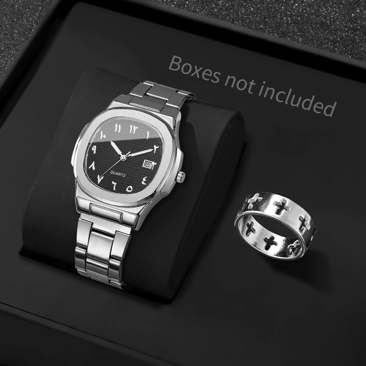 

2PCS/Set Fashion Square Dial Men Calendar Quartz Watch Business Wristwatches Bracelet Set Reloj Hombre Clock Gift（Without Box）