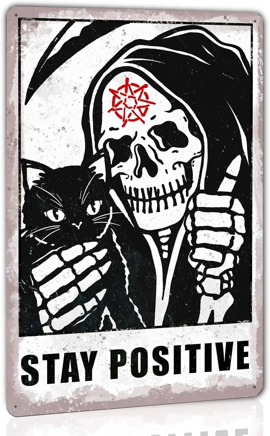 Gothic Black Cat Skull Skeleton Metal Tin Sign Home Inspirational Wall Decor Funny Vintage Poster with Stay Positive a Stylish G