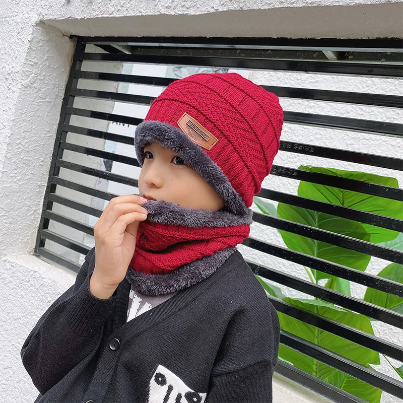 Gorro de punto de terciopelo para niños, bufanda cálida de una pieza, gorro de lana gruesa, protección para los oídos, gorro a prueba de frío