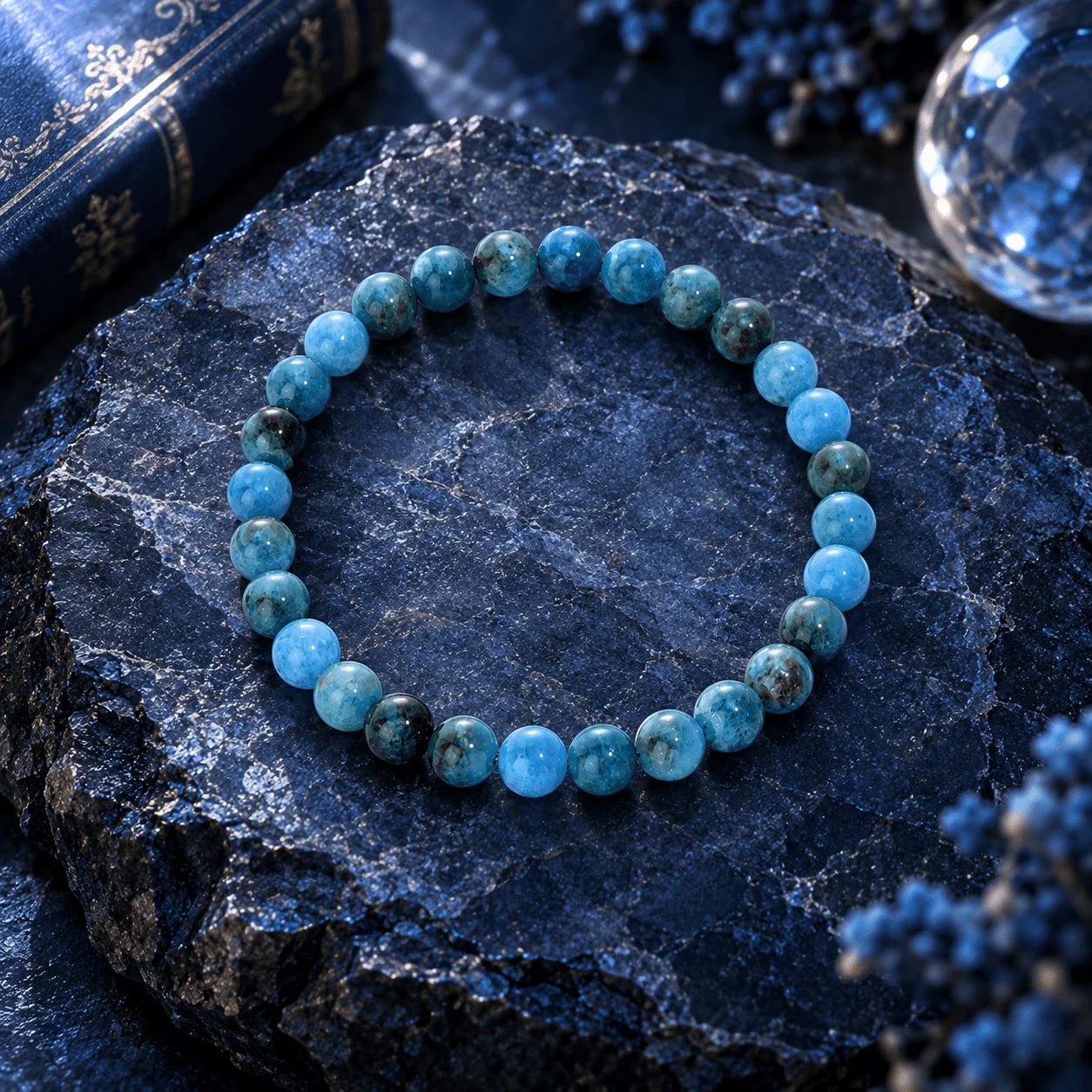 1pc Natural blue agate round bead elastic bracelet, symbolizing wisdom and focus, fashionable jewelry gift for men and women
