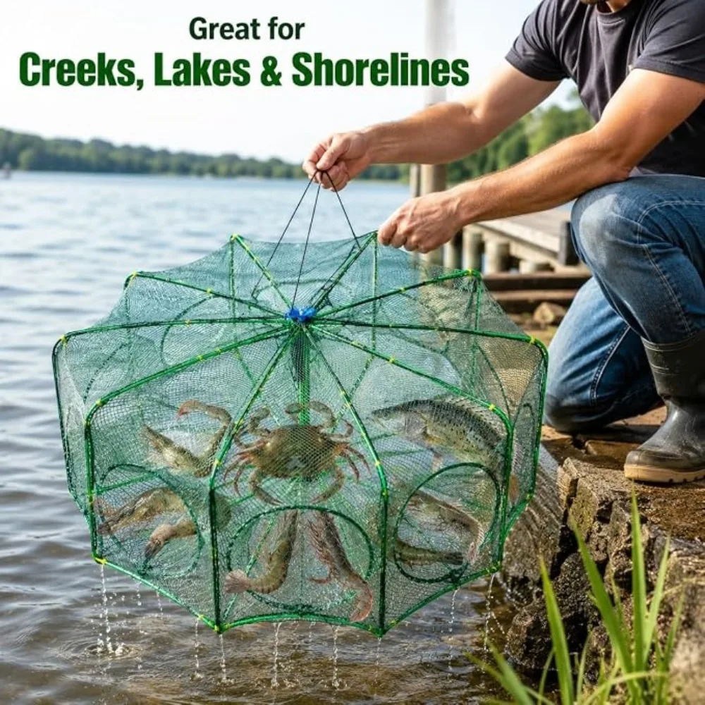 Fishing Mesh Plastic Folded Polygon 6/8 Holes Hand Throw Fishing Net Casting Net Crayfish Shrimp Catcher Tank Trap Cage Mesh Bag