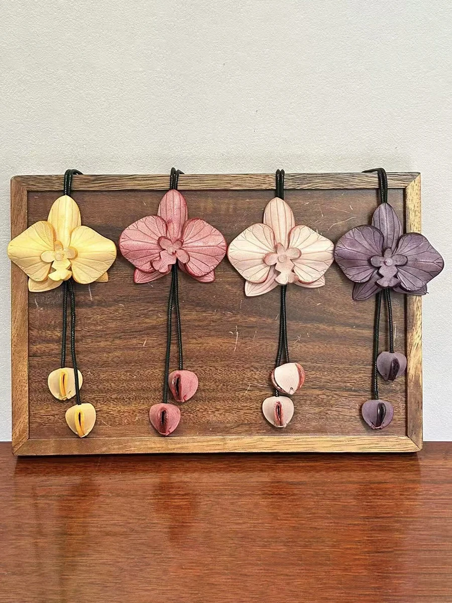 Flower Pendant First Layer Cowhide Bag Pendant Luggage Accessory Car Pendant Handbook Bookmark Gift Phalaenopsis Bag Charm