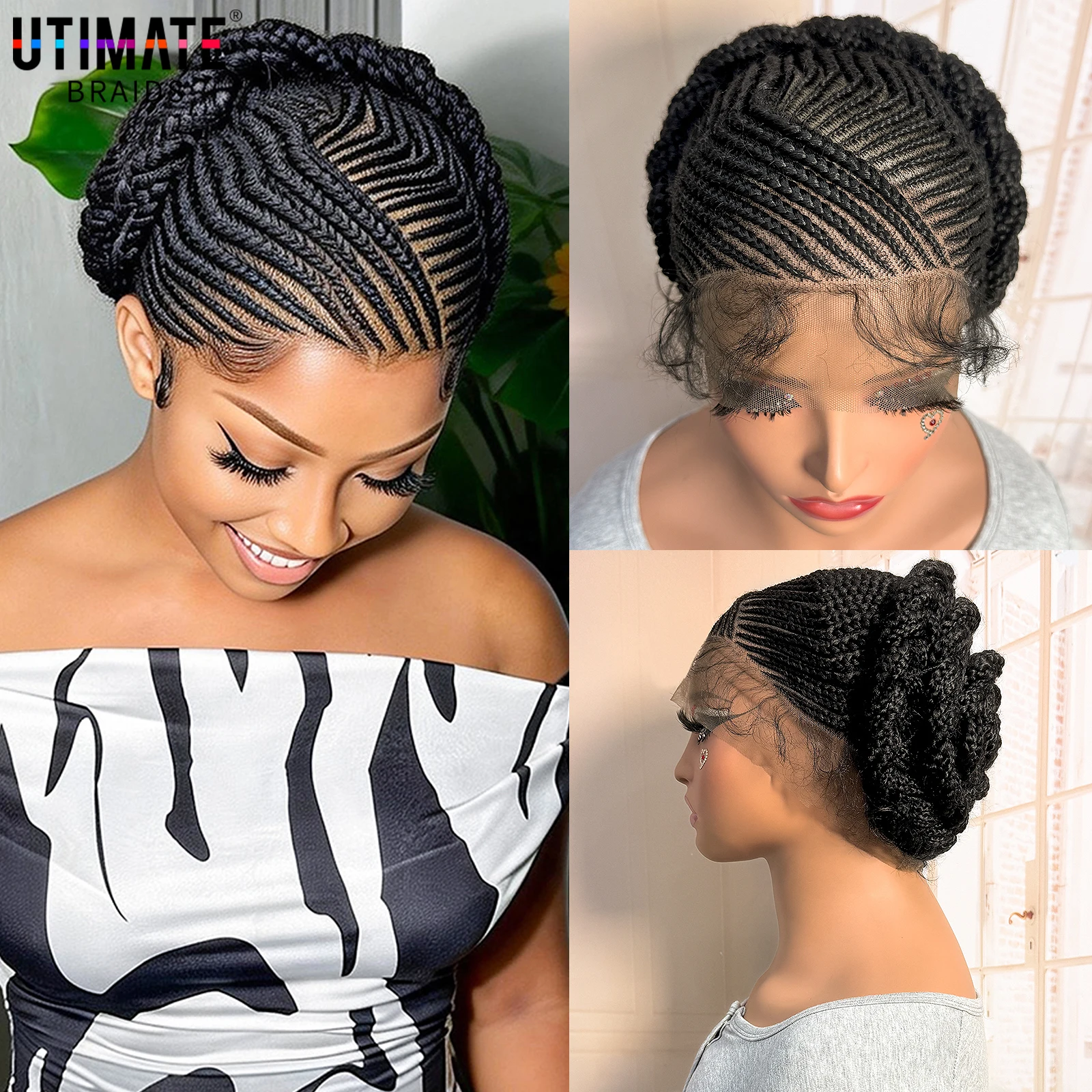 

Короткий парик с полностью кружевной основой, синтетический, в стиле кунг-фу, без узлов, в стиле бокс-плетение, натуральный африканский парик с косами банту для чернокожих женщин